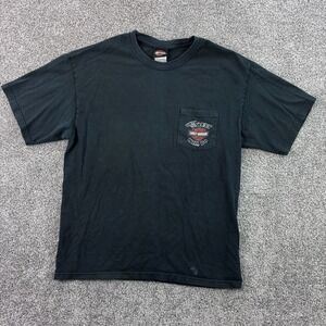 Vintage Harley Davidson Shirts Mens Large Black Pocket Flames Logo Biker Grunge